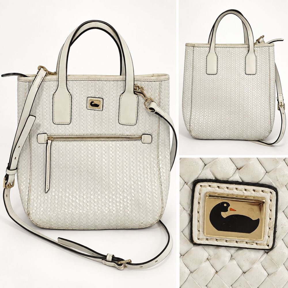 Dooney & Bourke White Woven Leather Camden Tote Bag Crossbody 100% Authentic